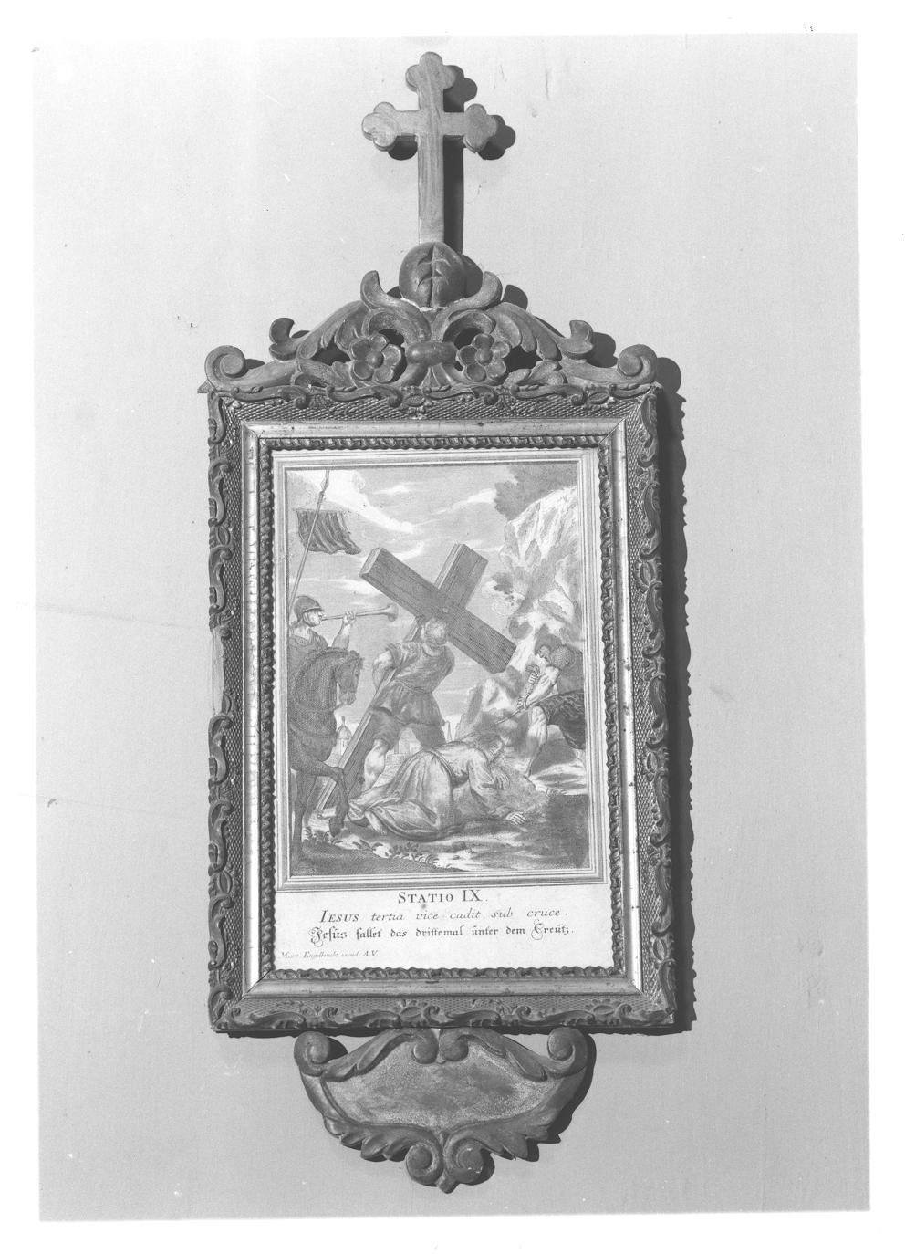 Stazione IX: Gesù cade sotto la croce la terza volta (stampa, elemento d'insieme) di Engelbrecht Martin (prima metà sec. XVIII)