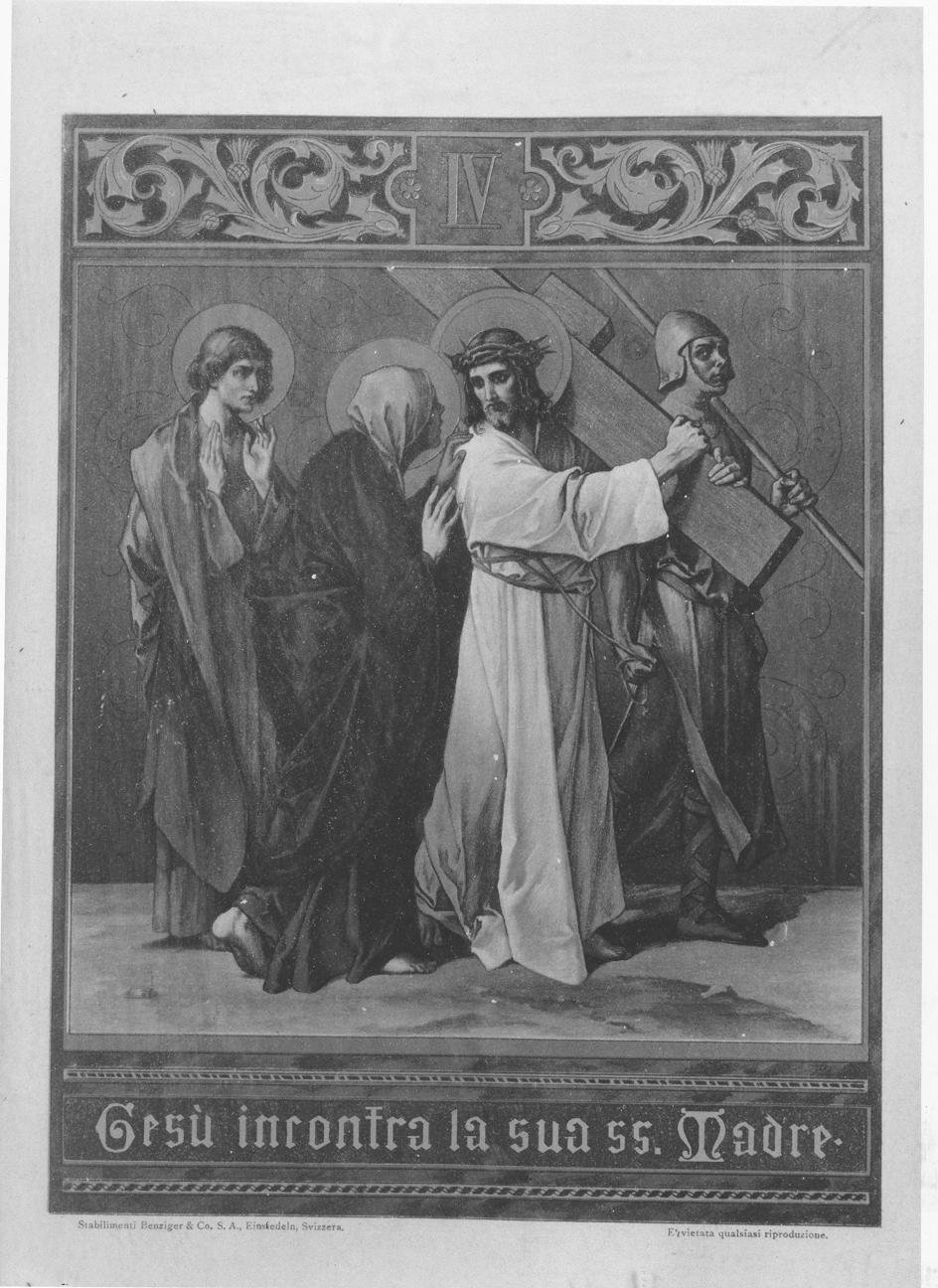 Stazione IV: Gesù incontra la Madonna (stampa a colori, elemento d'insieme) di Benziger August (ultimo quarto sec. XIX)