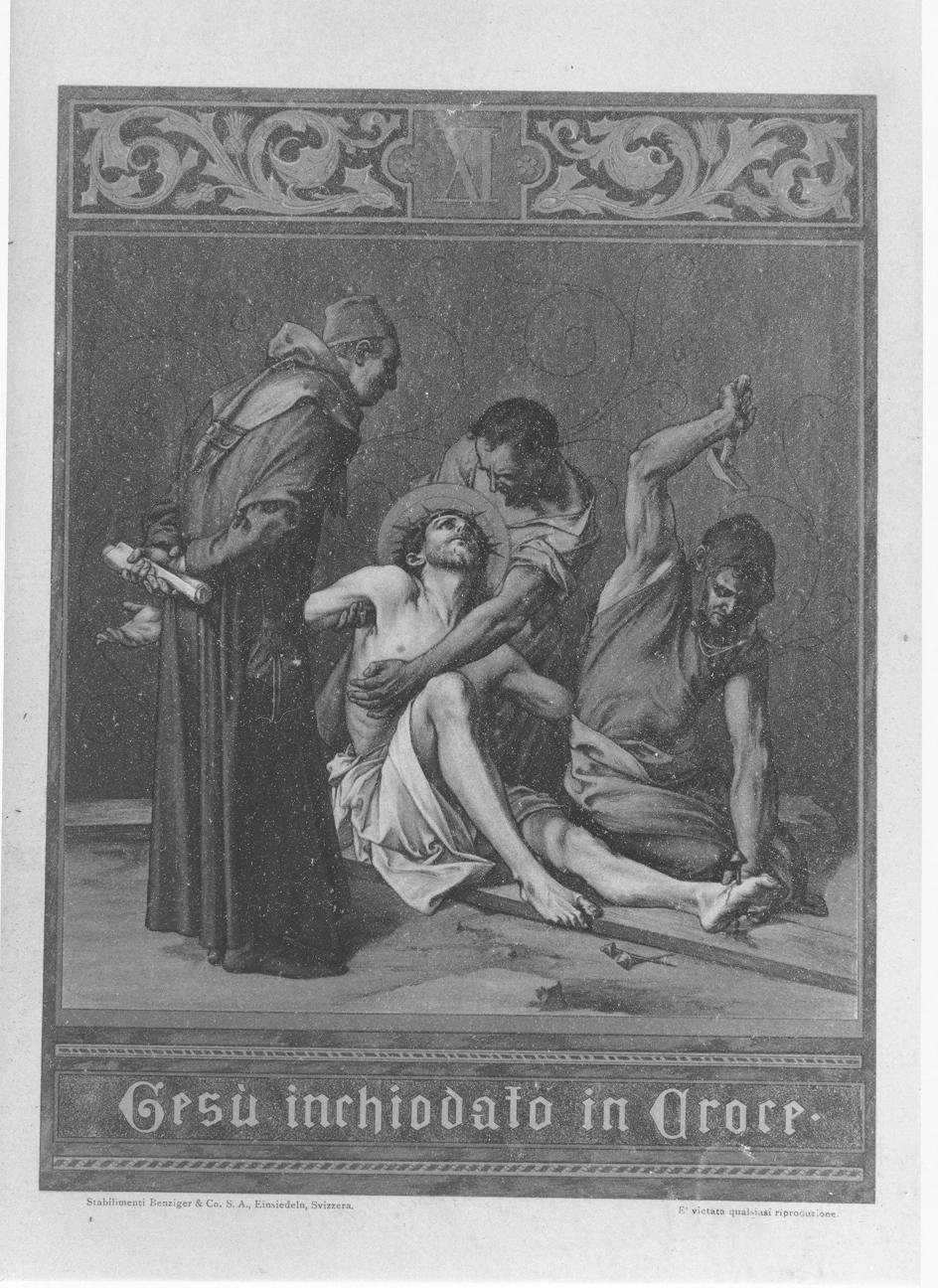 Stazione XI: Gesù inchiodato alla croce (stampa a colori, elemento d'insieme) di Benziger August (ultimo quarto sec. XIX)