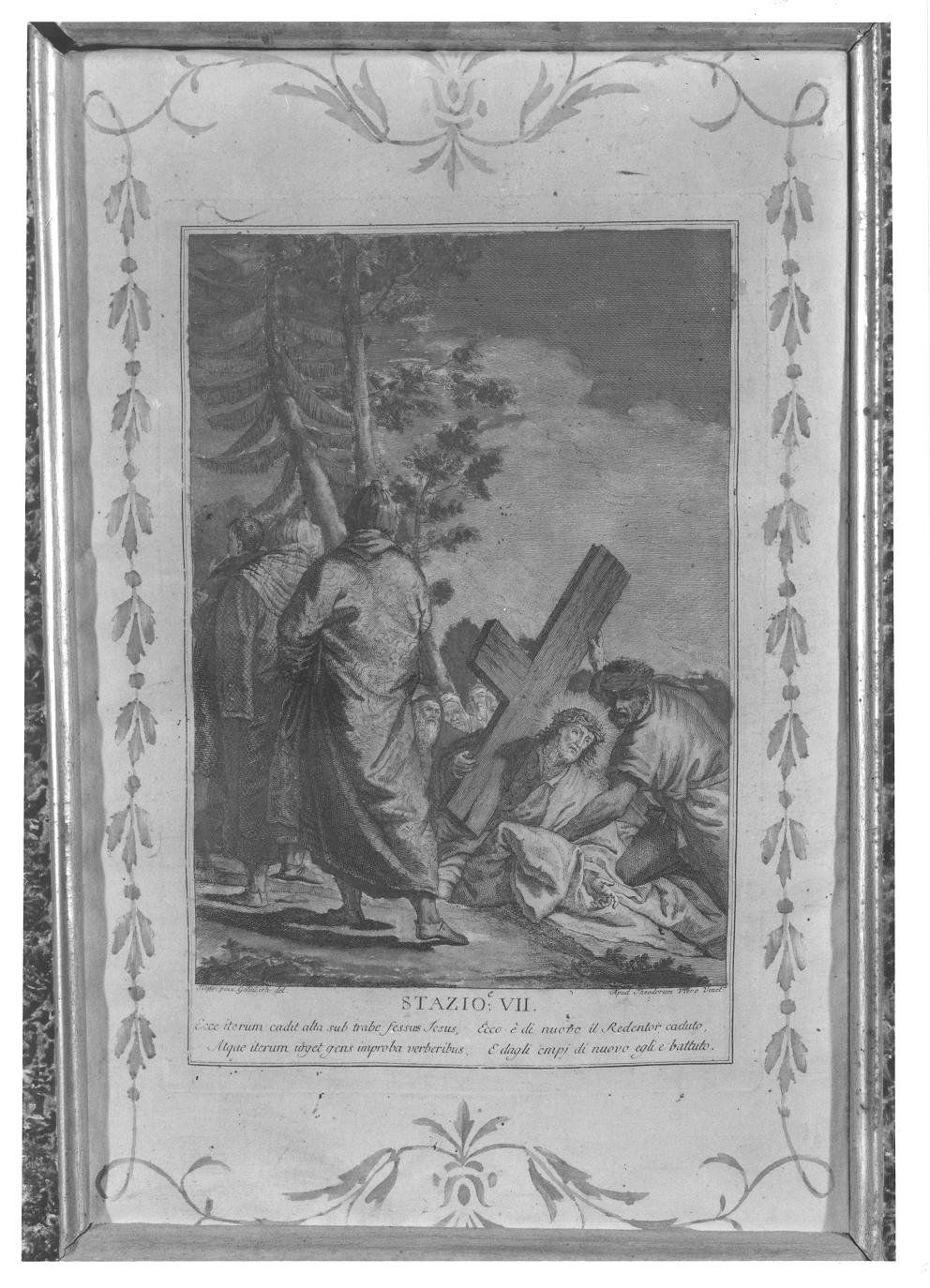 Stazione VII: Gesù cade sotto la croce la seconda volta (stampa, elemento d'insieme) di Galimberti Francesco (seconda metà sec. XVIII)
