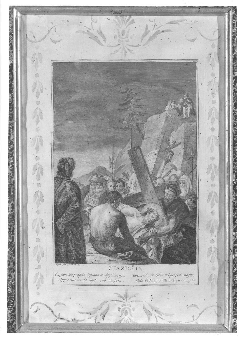 Stazione IX: Gesù cade sotto la croce la terza volta (stampa, elemento d'insieme) di Galimberti Francesco (seconda metà sec. XVIII)