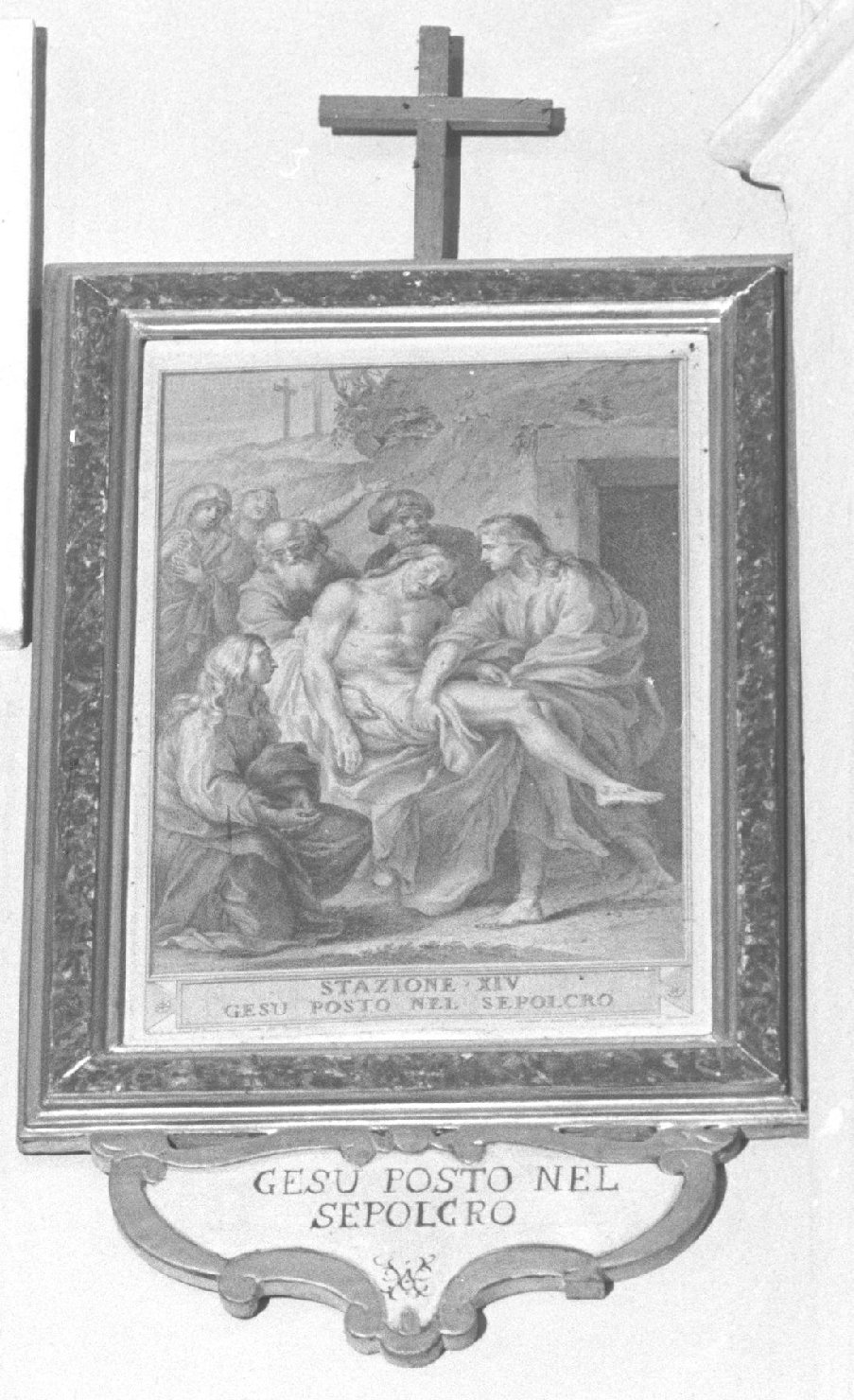 Stazione XIV: Gesù deposto nel sepolcro (stampa, elemento d'insieme) - ambito italiano (sec. XVIII)