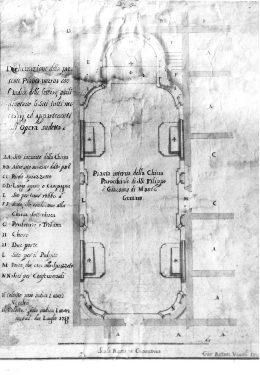 planimetria della chiesa dei SS. Filippo e Giacomo (disegno) di Vassalli Giambattista (sec. XVIII)