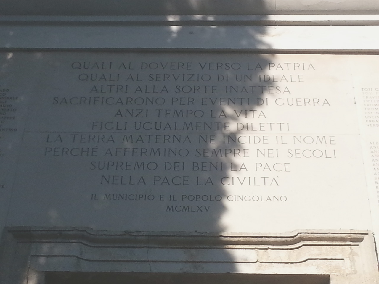 lapide commemorativa ai caduti (seconda metà XX)