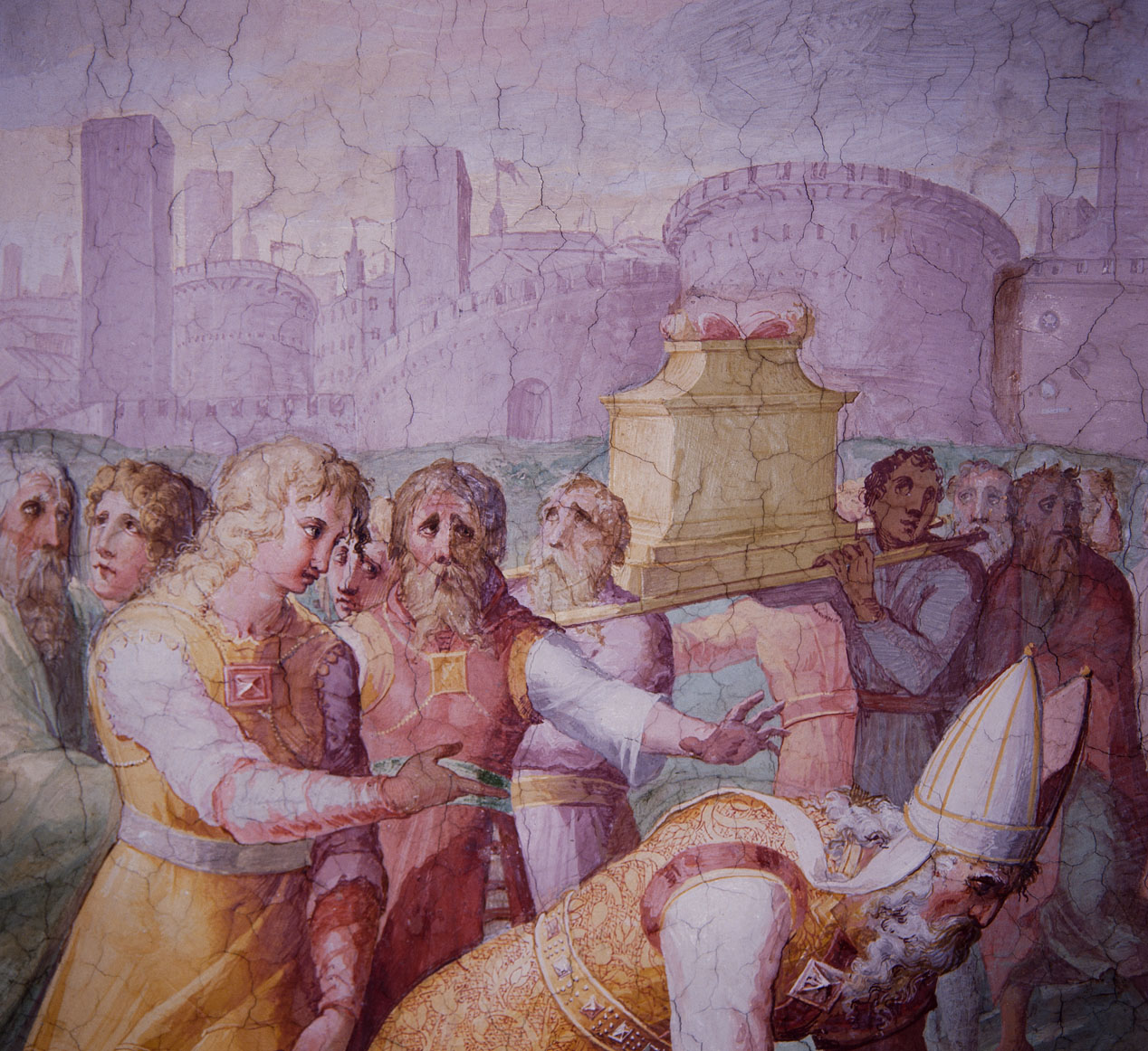 Alessandro Magno incontra il sommo sacerdote Iaddo (dipinto murale, elemento d'insieme) di Pino Marco (sec. XVI)