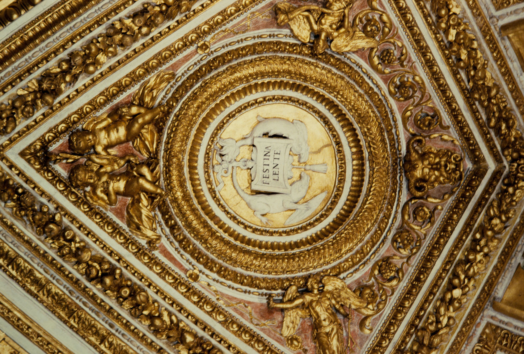 Impresa farnesiana del delfino e del camaleonte (decorazione plastica, elemento d'insieme) di Bonaccorsi Pietro detto Perin del Vaga (cerchia) (sec. XVI)