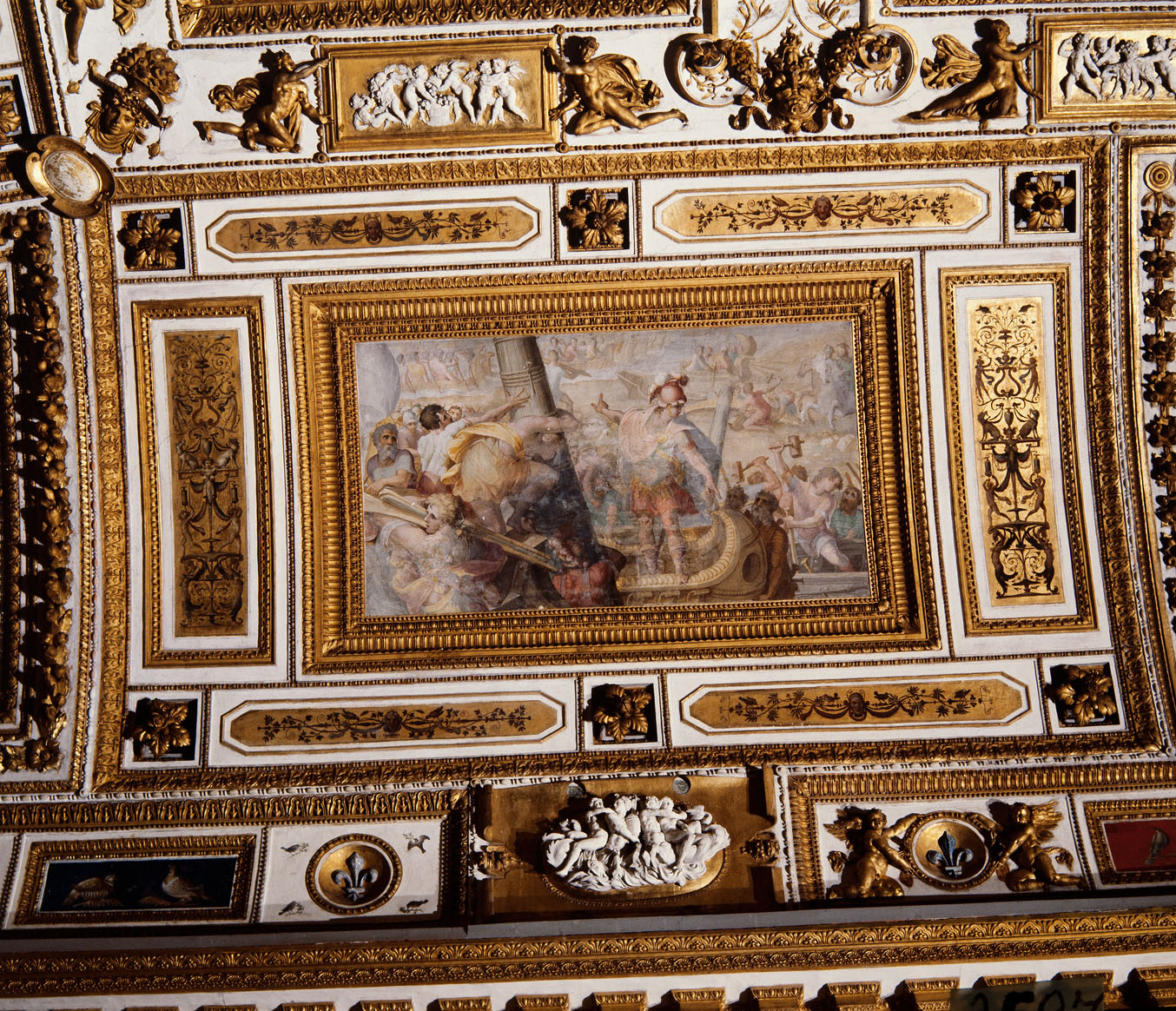 Alessandro Magno fa costruire le navi per attraversare l'Idaspe (dipinto murale, elemento d'insieme) di Pino Marco (sec. XVI) 