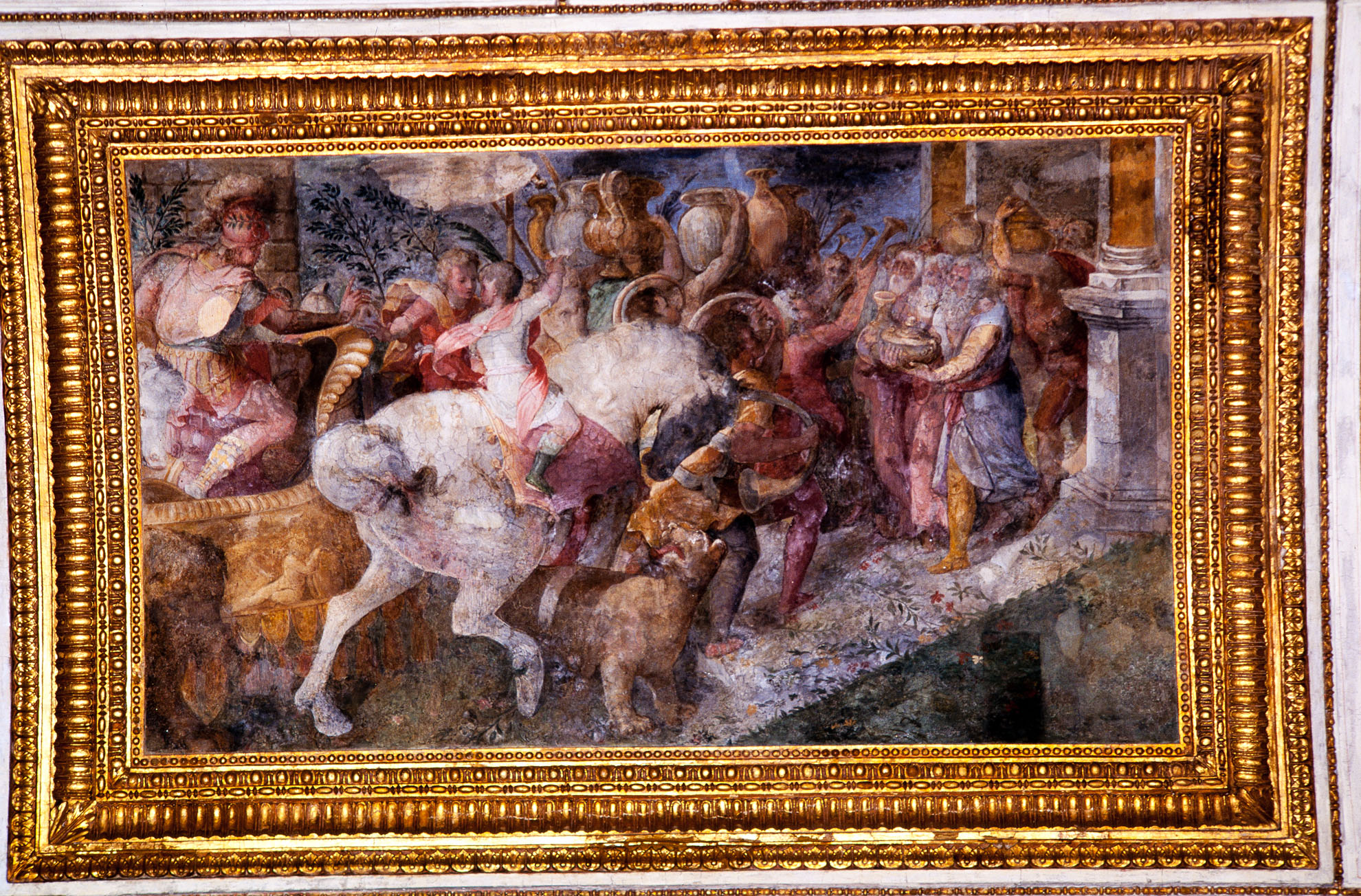 Ingresso Trionfale di Alessandro in Babilonia (dipinto murale, elemento d'insieme) di Pino Marco (sec. XVI)