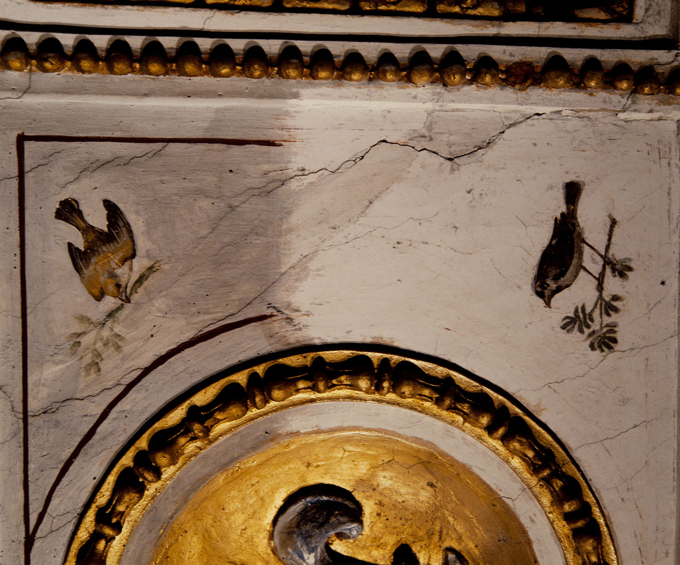 Gigli farnesiani e pannello con due colombe (decorazione plastico-pittorica) di Bonaccorsi Pietro detto Perin del Vaga (e aiuti) (sec. XVI) 