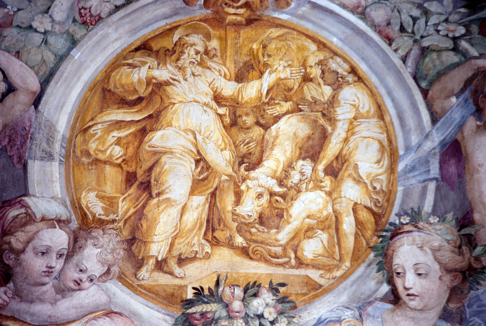Sacrificio a Lystra (dipinto murale, elemento d'insieme) di Rietti Domenico da Figline detto Zaga (attribuito), Bonaccorsi Pietro detto Perin del Vaga (sec. XVI) 