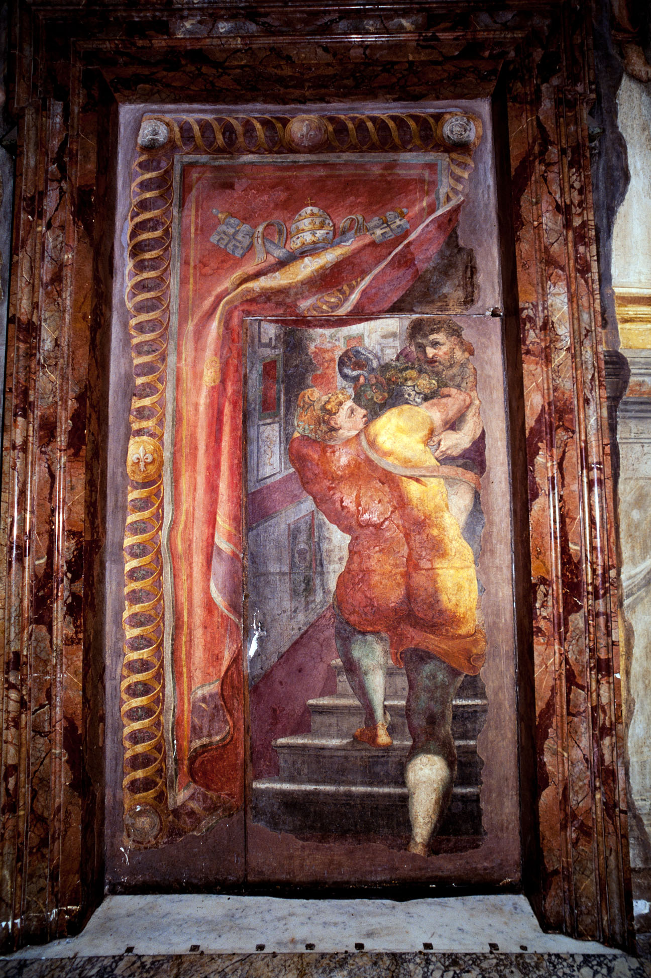 Finta porta con i due servitori (dipinto murale, elemento d'insieme) di Pellegrini Pellegrino detto Pellegrino Tibaldi (attribuito) (sec. XVI)