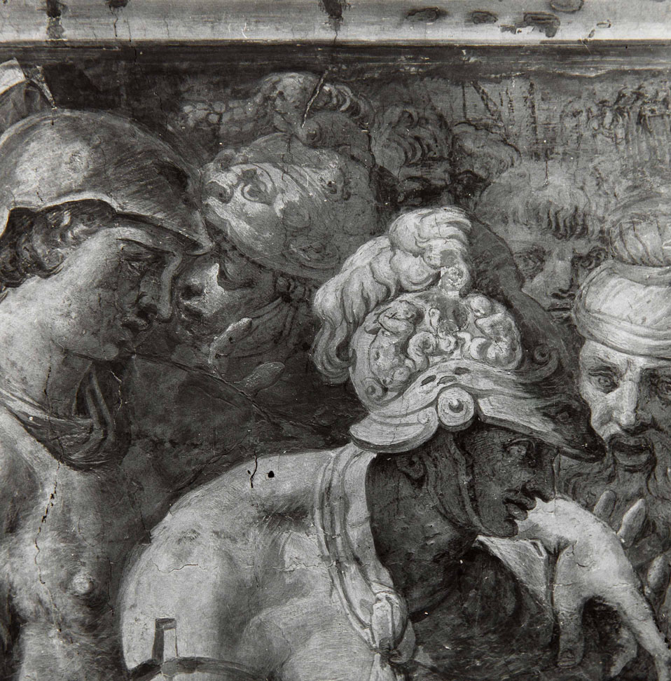 Alessandro Magno taglia il nodo gordiano (dipinto murale, elemento d'insieme) di Bonaccorsi Pietro detto Perin del Vaga, Pellegrini Pellegrino detto Pellegrino Tibaldi (attribuito) (sec. XVI) 