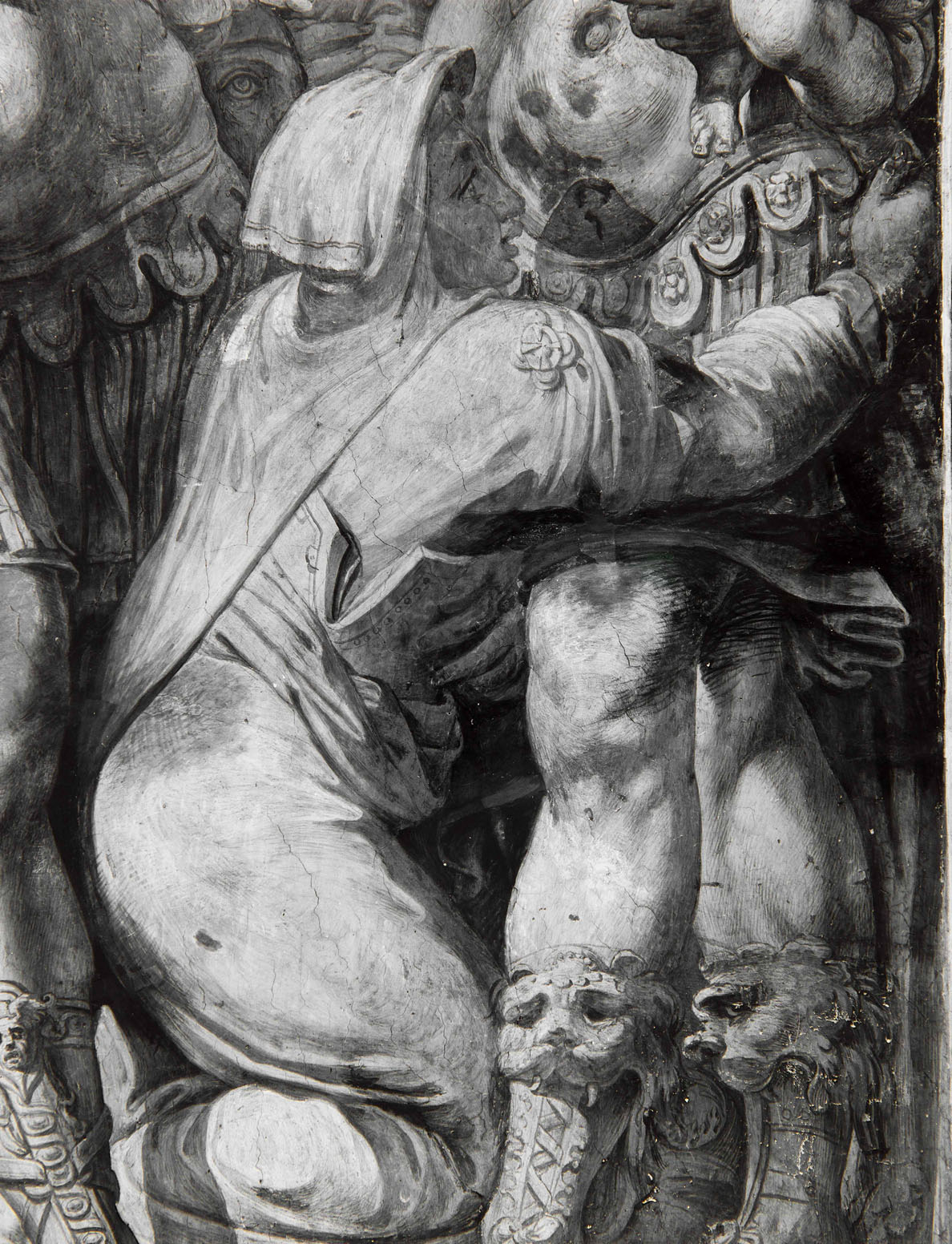 Alessandro Magno grazia la famiglia di Dario (dipinto murale, elemento d'insieme) di Bonaccorsi Pietro detto Perin del Vaga, Pellegrini Pellegrino detto Pellegrino Tibaldi (attribuito) (sec. XVI)