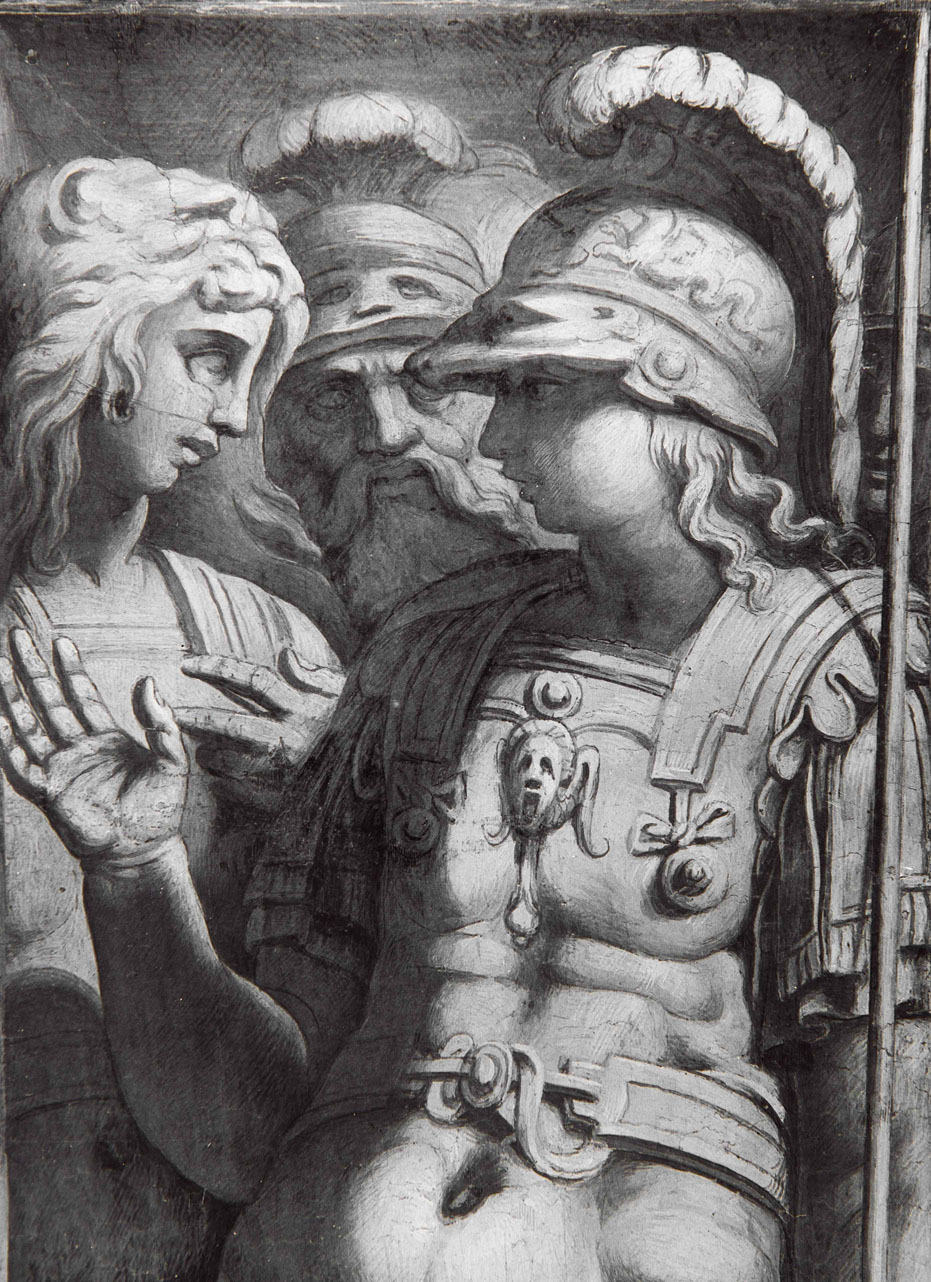 Alessandro Magno fa riconciliare due commilitoni (dipinto murale, elemento d'insieme) di Bonaccorsi Pietro detto Perin del Vaga, Rietti Domenico da Figline detto Zaga (attribuito) (sec. XVI) 