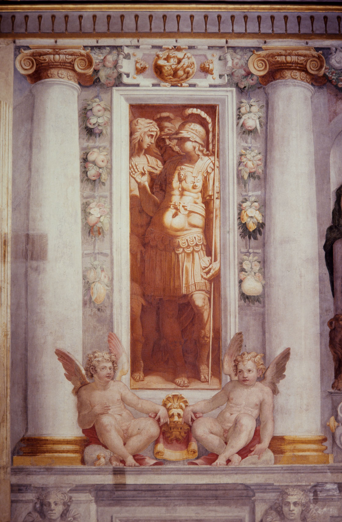 Alessandro Magno fa riconciliare due commilitoni (dipinto murale, elemento d'insieme) di Bonaccorsi Pietro detto Perin del Vaga, Rietti Domenico da Figline detto Zaga (attribuito) (sec. XVI)