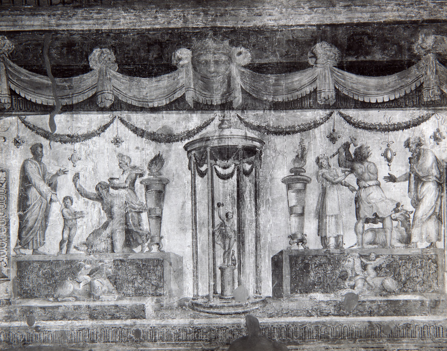 Scene di sacrificio con tempietto di Bacco (dipinto murale) di Luzio Romano (e aiuti), Fontana Prospero (sec. XVI)