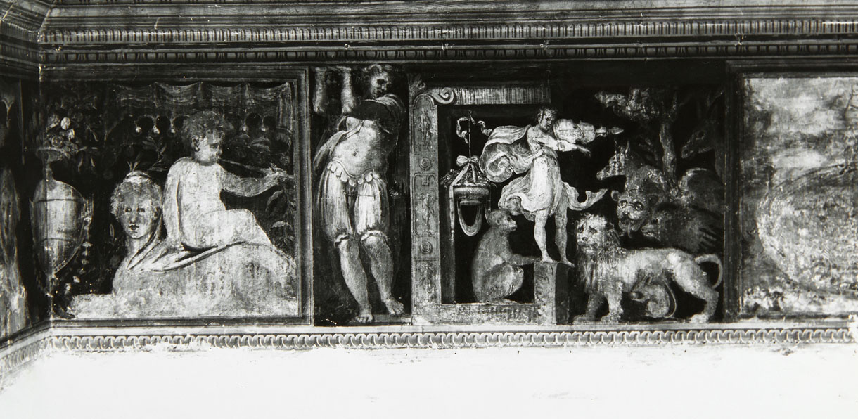 Orfeo incanta gli animali con la musica (dipinto murale) di Luzio Romano (e aiuti), Fontana Prospero (sec. XVI)