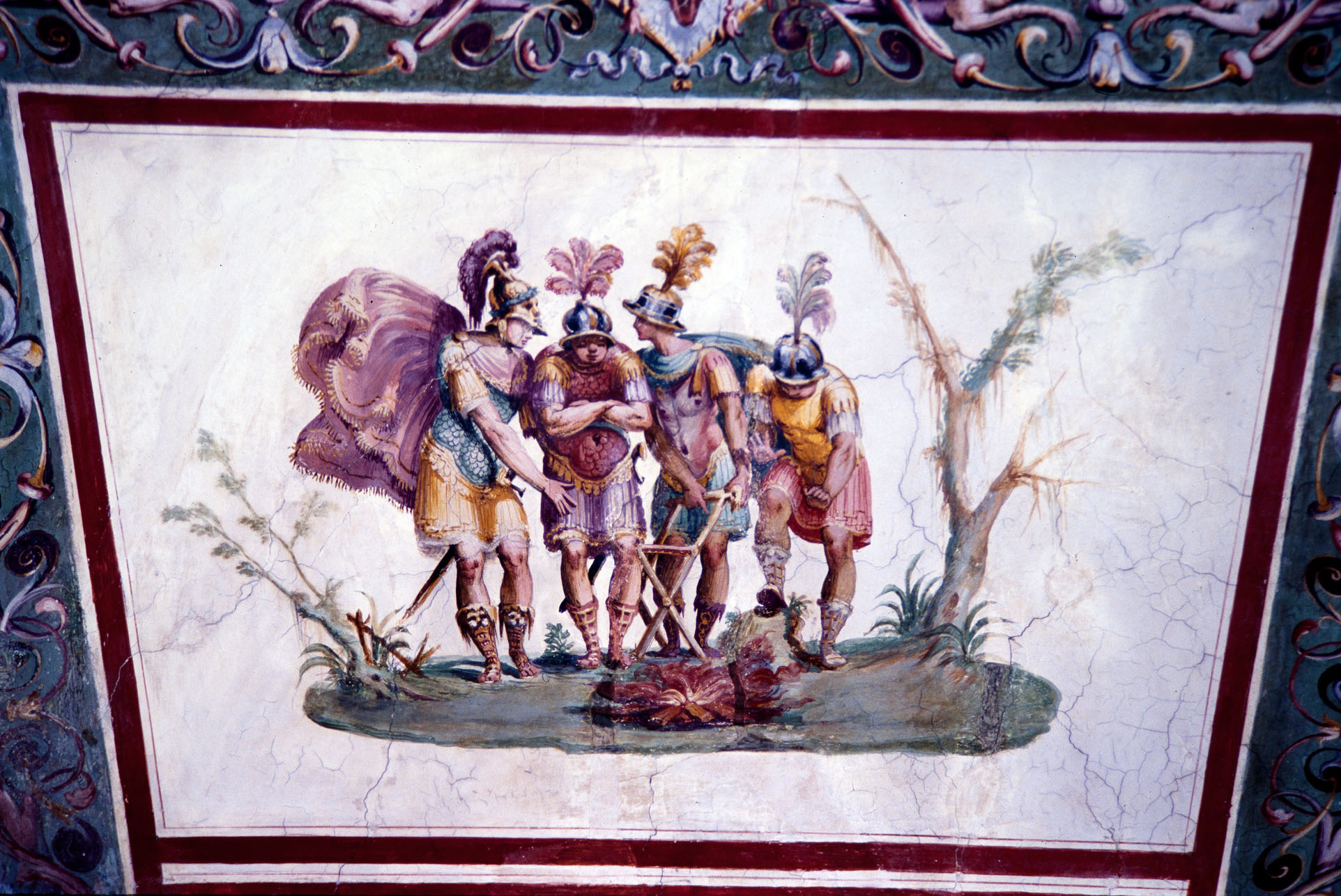 gruppo di soldati si scalda al fuoco (dipinto murale, elemento d'insieme) di Bonaccorsi Pietro detto Perin del Vaga (e aiuti) (sec. XVI)