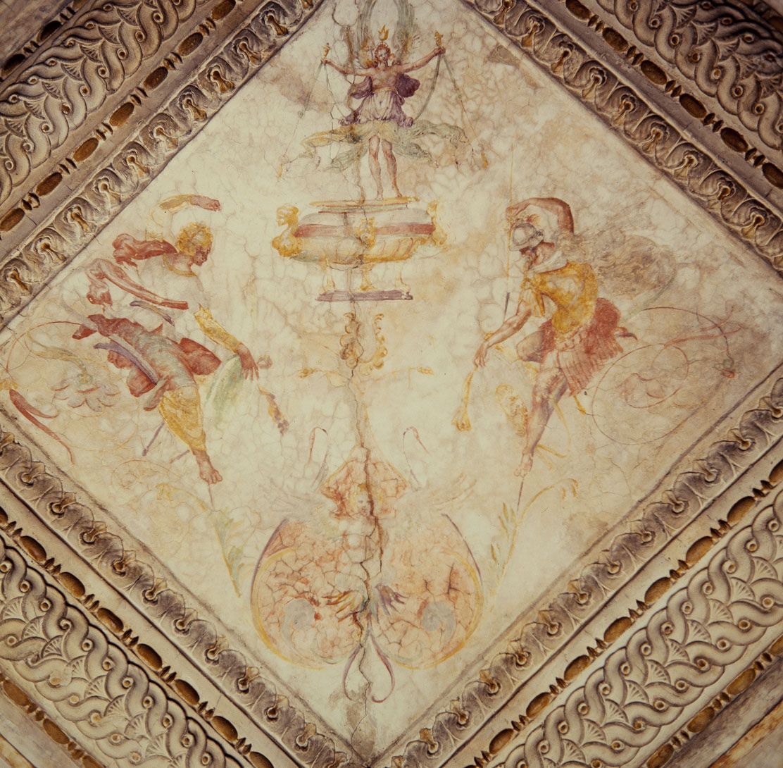 Storie di Roma e decorazioni a grottesche (decorazione plastico-pittorica, complesso decorativo) di Luzio Romano (e aiuti) (sec. XVI) 
