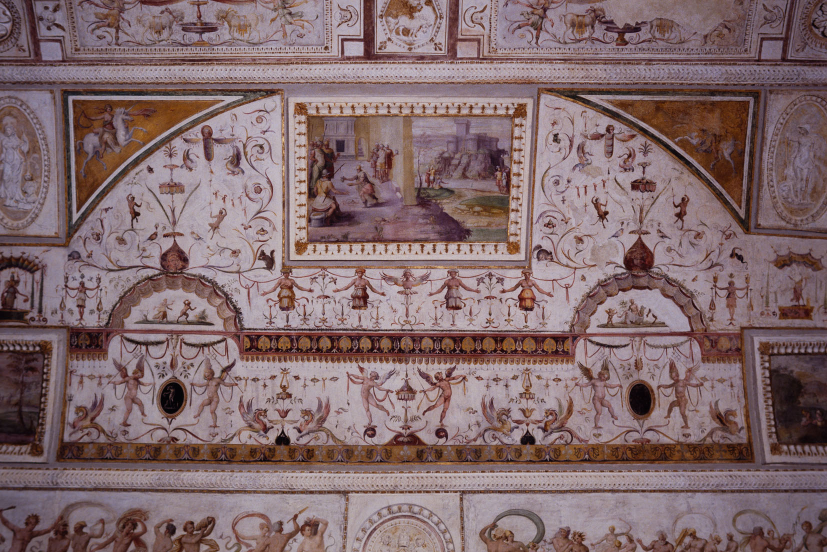 Motivi decorativi a grottesche con putti alati e grifi (dipinto murale, elemento d'insieme) di Luzio Romano (e aiuti) (sec. XVI)