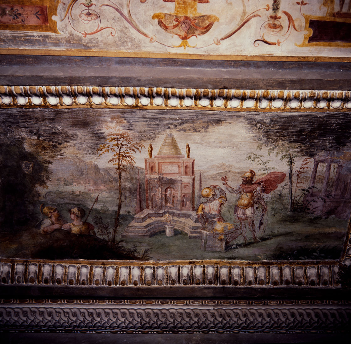 Imperatore Adriano cerca il luogo per il suo Mausoleo (dipinto murale, elemento d'insieme) di Luzio Romano (e aiuti) (sec. XVI)