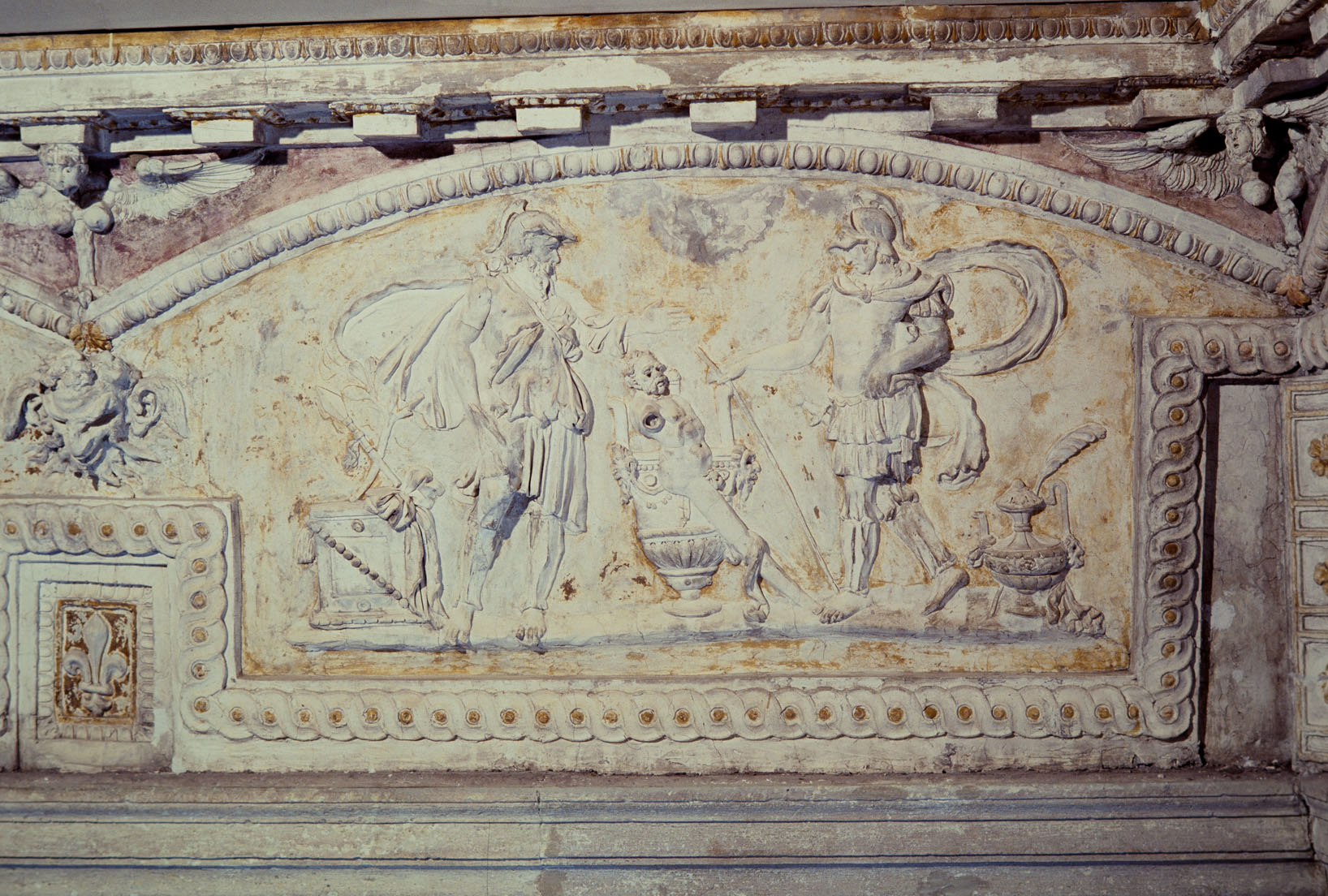 Due guerrieri a colloquio (rilievo, elemento d'insieme) di Luzio Romano (e aiuti) (sec. XVI)