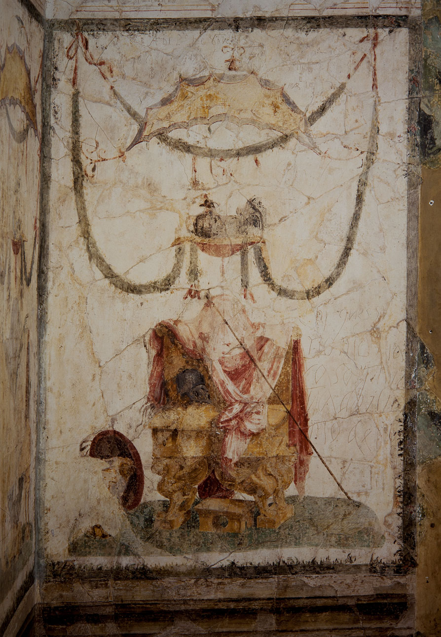 Trono con le vesti di Marte (dipinto murale, serie) di Pippi Giulio detto Giulio Romano, Giovanni da Udine detto Giovanni Ricamatore (sec. XVI)