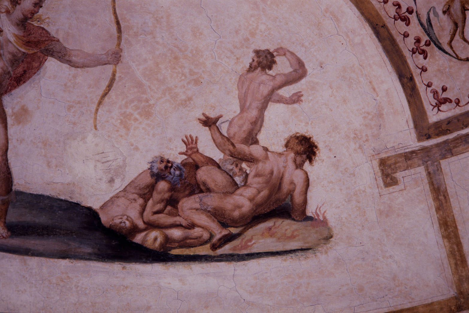 Apollo uccide i ciclopi per vendicare la morte di Ascepio (dipinto murale, ciclo) di Rietti Domenico da Figline detto Zaga, Bonaccorsi Pietro detto Perin del Vaga (sec. XVI) 