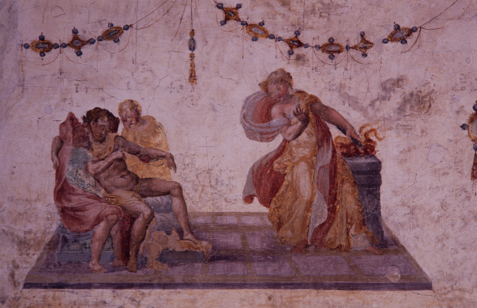 Morte di Ercole (dipinto murale, ciclo) di Rietti Domenico da Figline detto Zaga, Bonaccorsi Pietro detto Perin del Vaga (sec. XVI) 