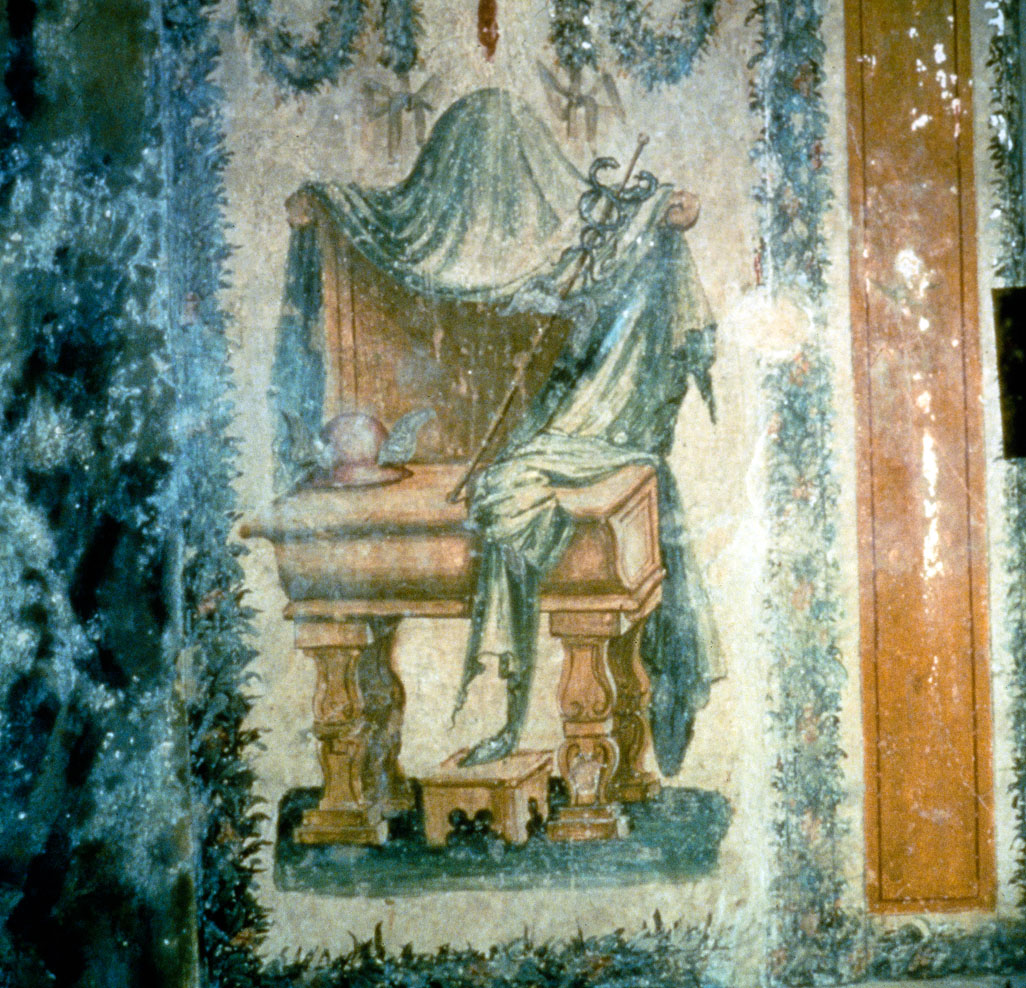 Trono con le vesti di Mercurio (dipinto murale, serie) di Pippi Giulio detto Giulio Romano, Giovanni da Udine detto Giovanni Ricamatore (sec. XVI)