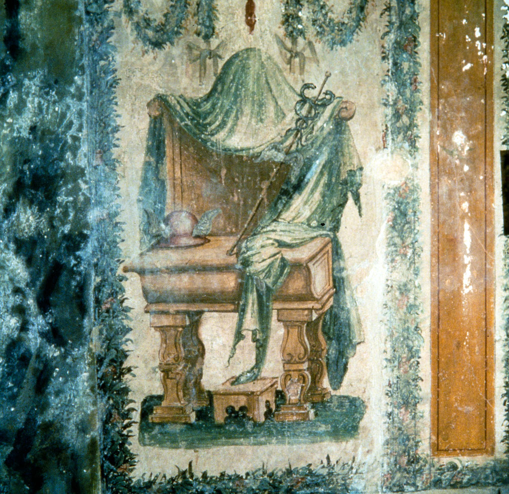 Trono con le vesti di Mercurio (dipinto murale, serie) di Pippi Giulio detto Giulio Romano, Giovanni da Udine detto Giovanni Ricamatore (sec. XVI)