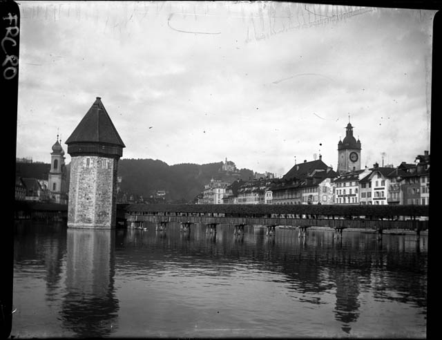Lucerna - ponte di Kapell e Torre dell'Acqua (negativo) di Rossi, Giovanni Battista (XX)