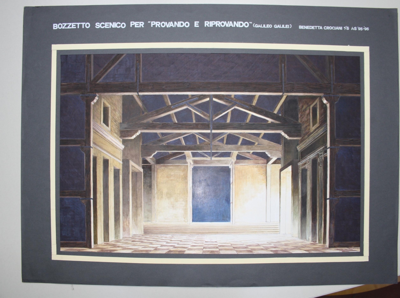 Provando e riprovando (disegno per scenografia) di Crociani Benedetta (fine sec. XX)