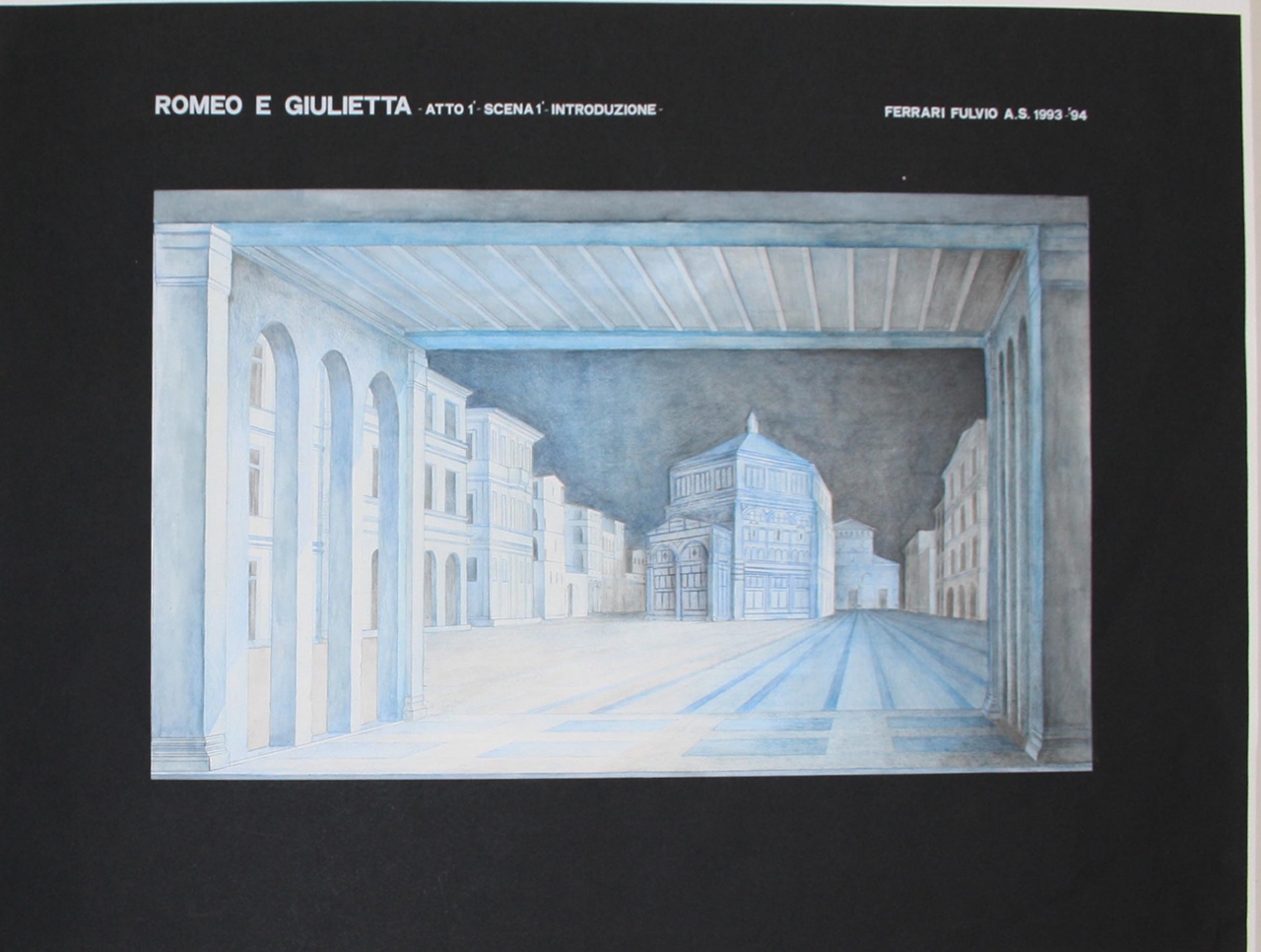 Romeo e Giulietta (disegno per scenografia) di Ferrari Fulvio (fine sec. XX)
