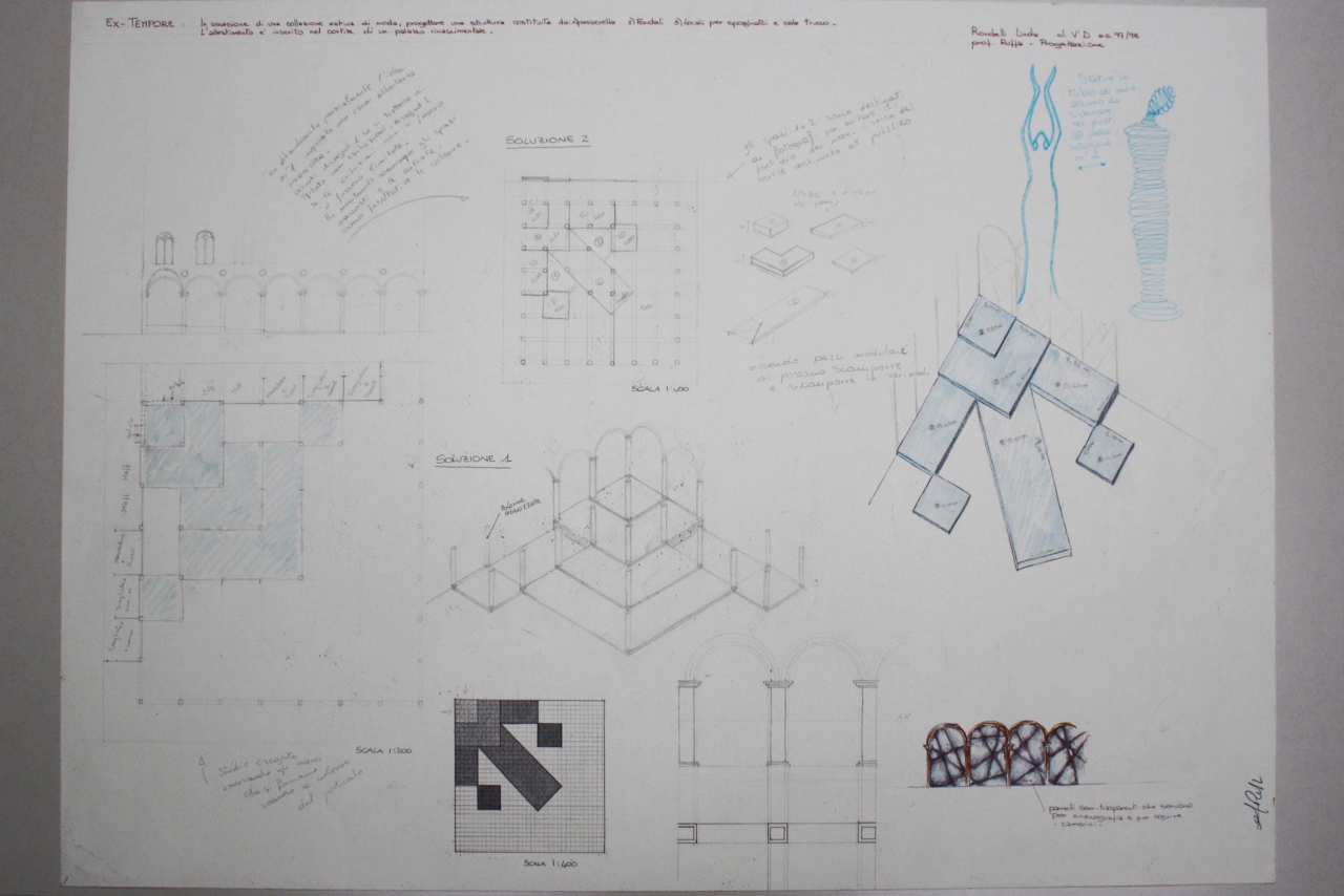Studio scenografico di una passerella in uno spazio storico (disegno per scenografia) di Rondelli Linda (fine sec. XX)