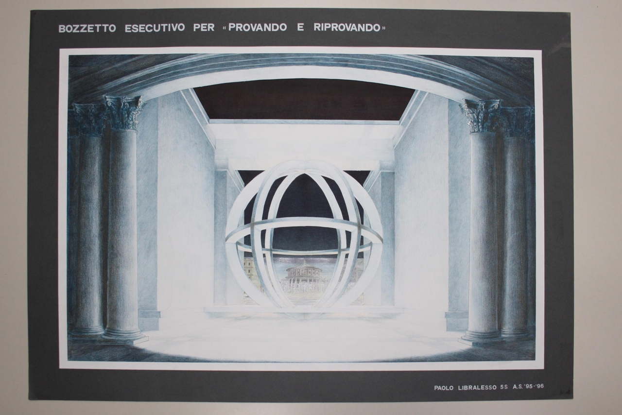 Provando e riprovando (disegno per scenografia) di Libra Lesso Paolo (fine sec. XX)