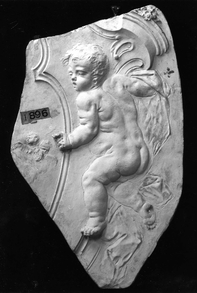 putto tra rocaille (calco) di Lelli Oronzio (bottega) (ultimo quarto sec. XIX)