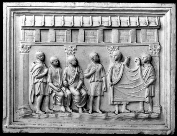 bottega di mercante di tessuti (calco) di Laboratorio Istituto Statale d'Arte (attribuito) (secondo quarto sec. XX)