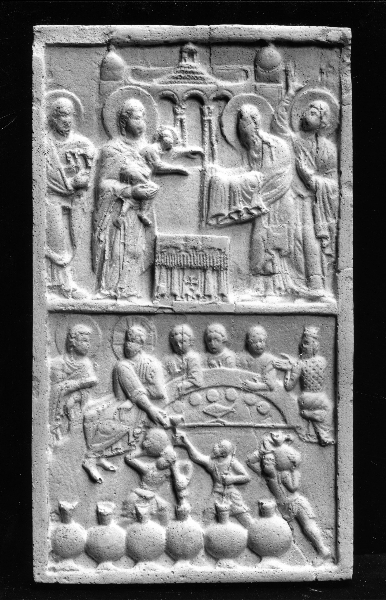 presentazione di Gesù al tempio/ Nozze di Cana (calco) di Laboratorio Istituto Statale d'Arte (sec. XX)