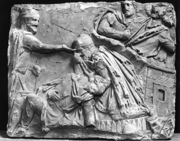 nobile pileato piange un compagno ucciso (calco) - bottega italiana (metà sec. XX)