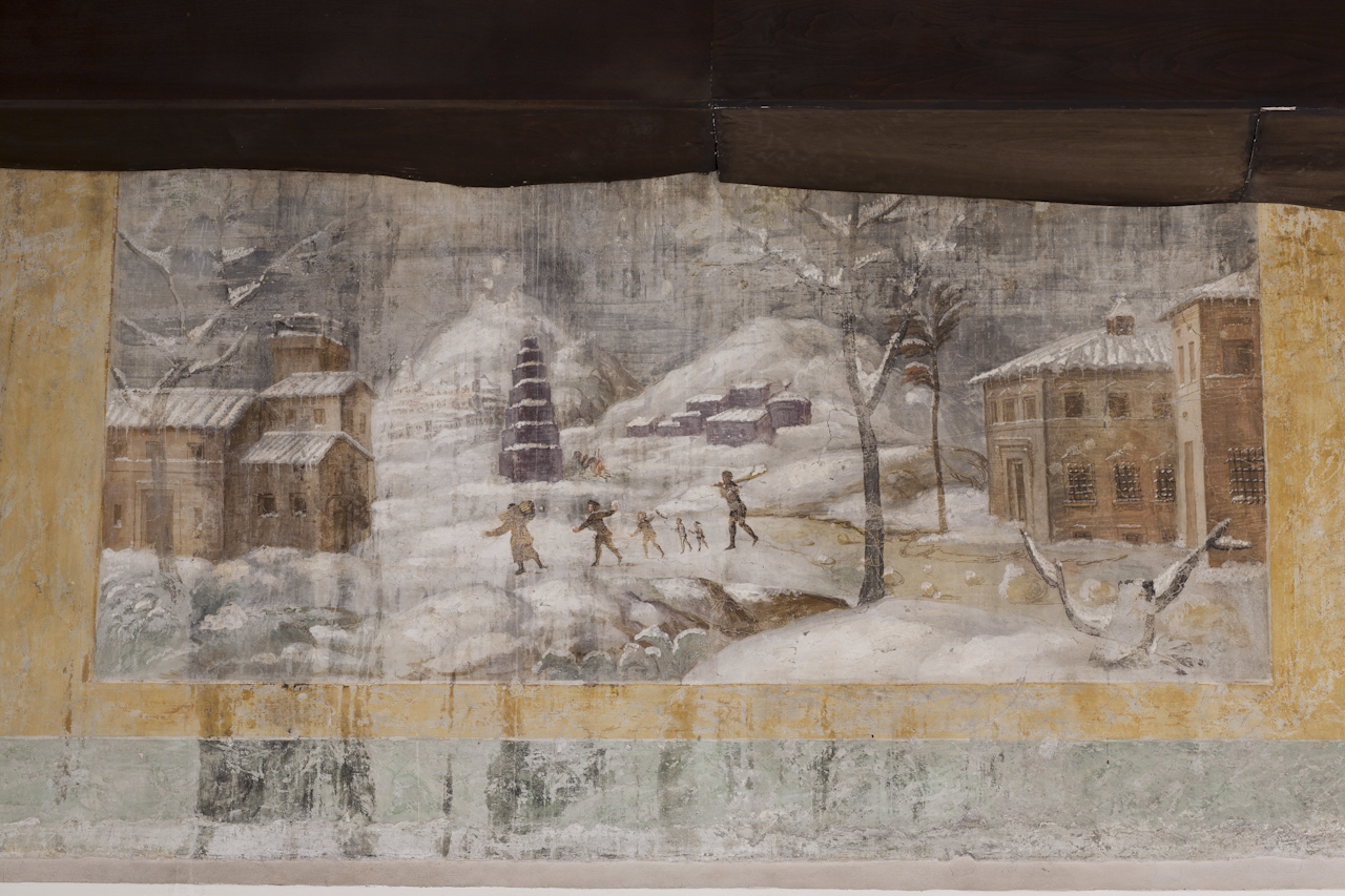paesaggio invernale (dipinto, elemento d'insieme) - ambito romano (XVI/ XVII)