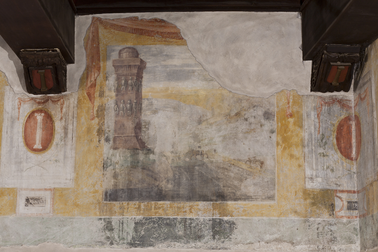 paesaggio con architetture (dipinto, elemento d'insieme) - ambito romano (XVI)
