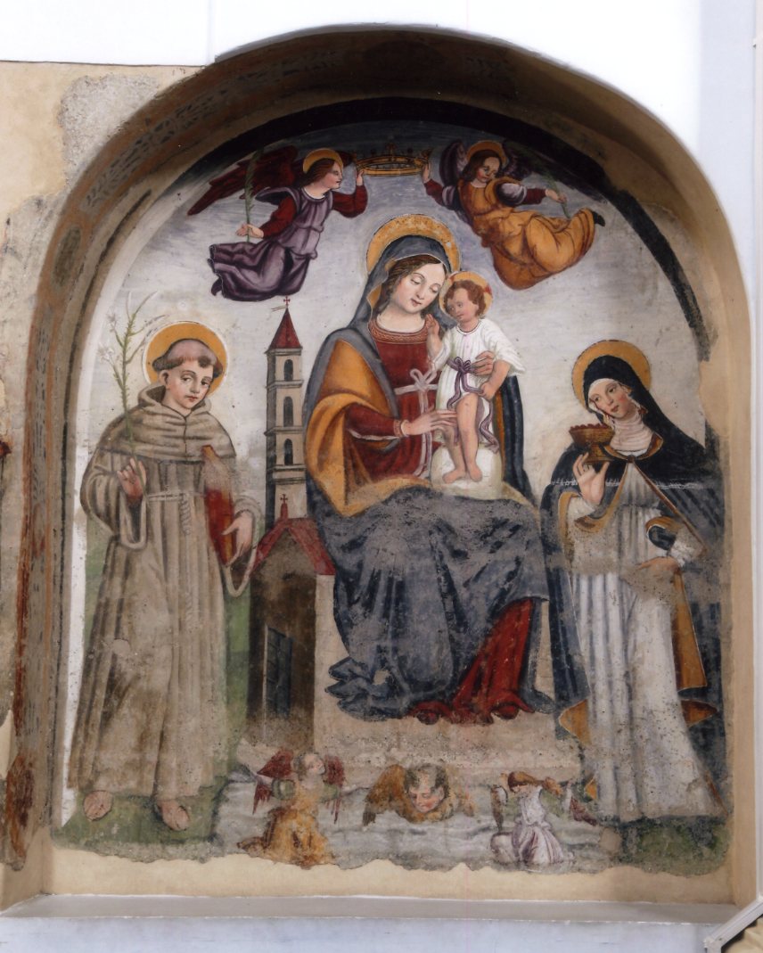Madonna con Bambino, Sant'Antonio di Padova e una santa monaca (dipinto) - ambito Italia meridionale (seconda metà sec. XVI)