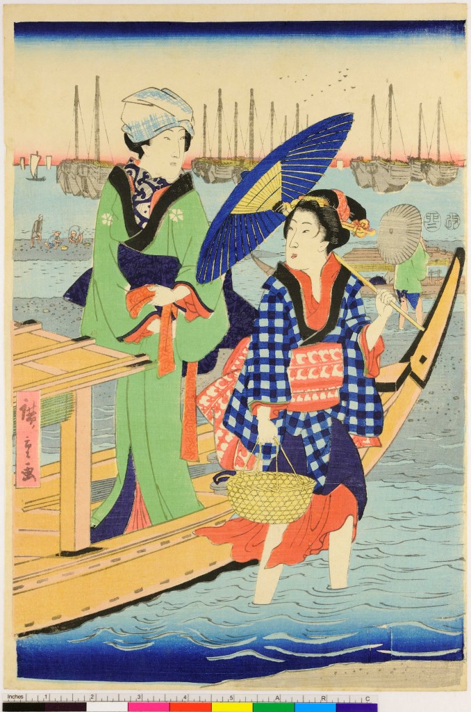 donne nella località marittima di Shinagawa (stampa composita, stampa composita) di Utagawa Hiroshige I - ambito giapponese (sec. XIX)