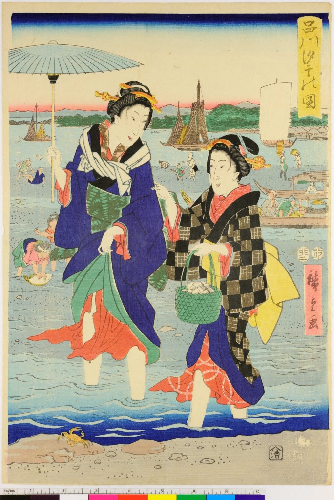 donne sulla riva a Shinagawa (stampa, stampa composita) di Utagawa Hiroshige I - ambito giapponese (sec. XIX)