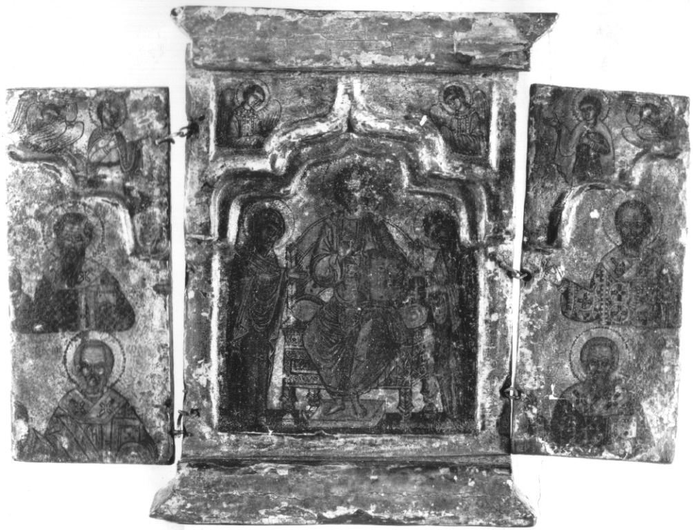 quattro evangelisti e Santi (scomparto di trittico) - ambito bizantino-cretese (fine/ inizio secc. XVI/ XVII)