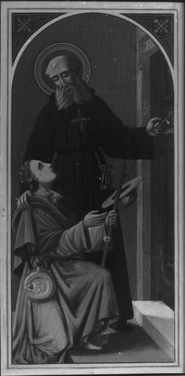 santo monaco basiliano accoglie un pellegrino (dipinto) di Stassi Gregorio (inizio sec. XX)