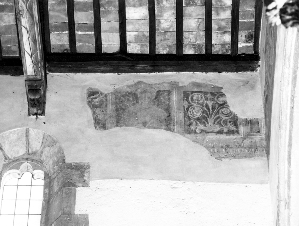 Santo monaco e decorazioni (dipinto, frammento) - ambito viterbese (sec. XVI)