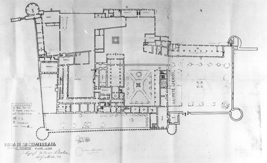 pianta del piano terreno dell'Abbazia di Grottaferrata (disegno) - ambito romano (sec. XX)