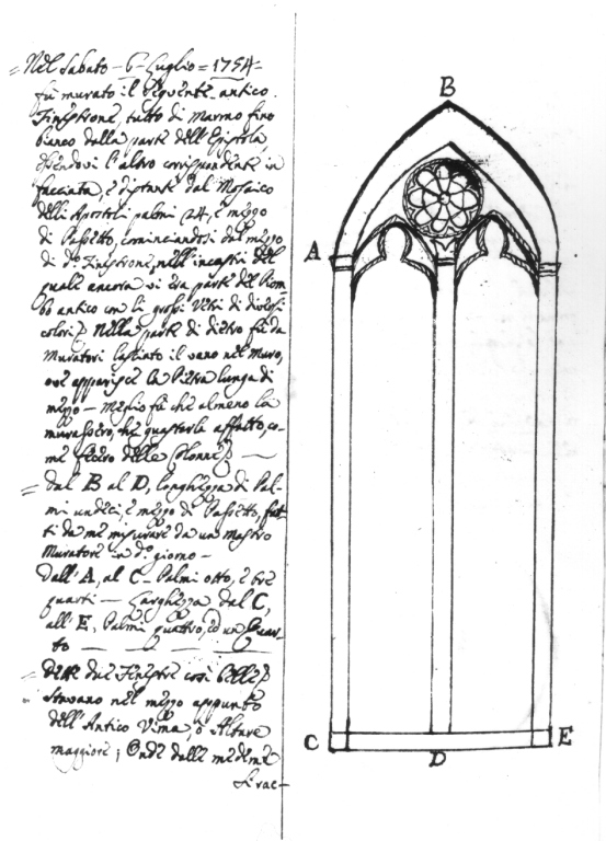 finestra bifora (disegno) di Vitali Filippo (sec. XVIII)